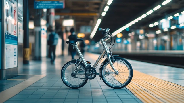 Brompton T-Line 駅で折り畳んで転がす輪行シーン